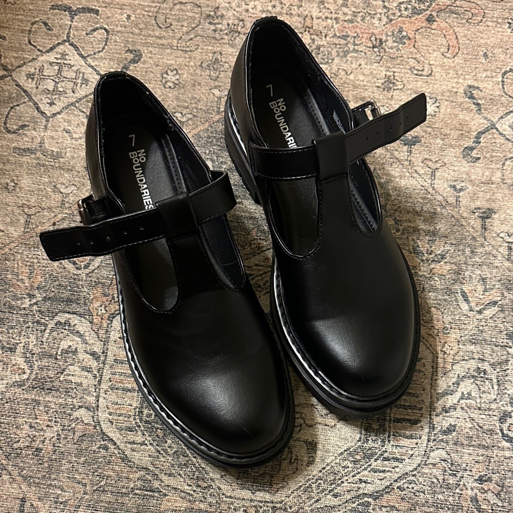 Black Faux Leather Mary Jane Shoes